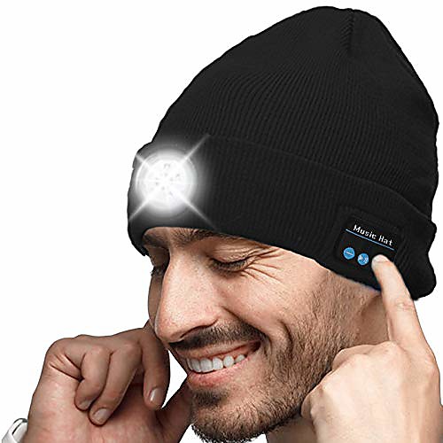 

upgraded bluetooth 5.0 beanie hat led beanie hat wireless headphones music knit hats with stereo speaker for outdoor sports skiing running skating, walking christmas birthday gifts (black-led)