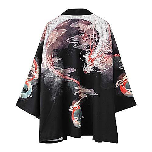 

mens dragon print spring-summer kimono cardigan japan happi kimono jacket yukata coat ukiyoe baggy tops (m (tag xl))