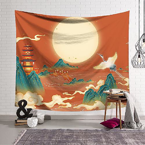 

wall tapestry art decor blanket curtain hanging home bedroom living room decoration new chinese style red-crowned mountain polyester