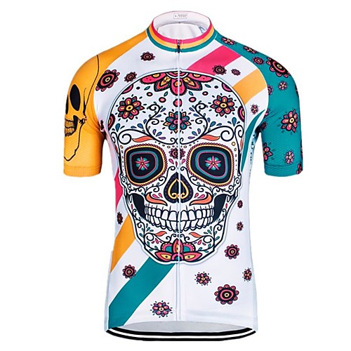 

21Grams Men's Short Sleeve Cycling Jersey White Skull Bike Jersey Mountain Bike MTB Road Bike Cycling Breathable Sports Clothing Apparel / Athletic