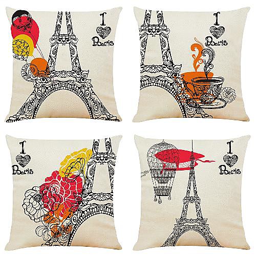 

4 pcs Linen Pillow Cover, Geometric Simple Classic Square Zipper Traditional Classic