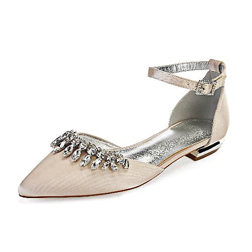 

Women's Wedding Shoes Flat Heel Pointed Toe Wedding Flats Classic Sweet Wedding Party & Evening Satin Rhinestone Crystal Solid Colored White Black Purple