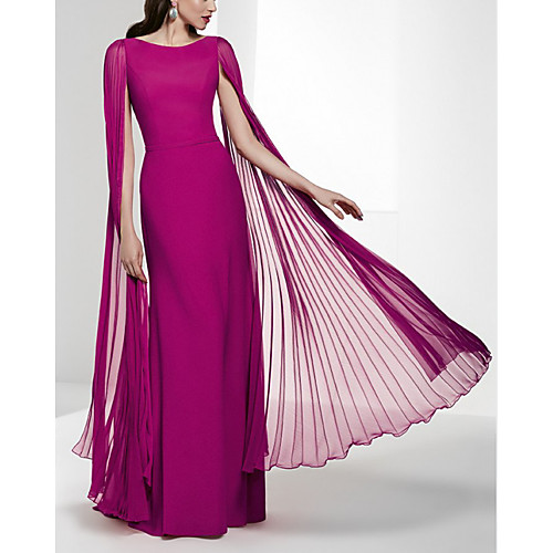 

Sheath / Column Minimalist Elegant Wedding Guest Formal Evening Dress Jewel Neck Sleeveless Floor Length Chiffon with Pleats 2021