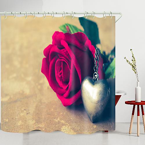 

valentine's day red rose silver pendant digital printing shower curtain shower curtains hooks modern polyester new design