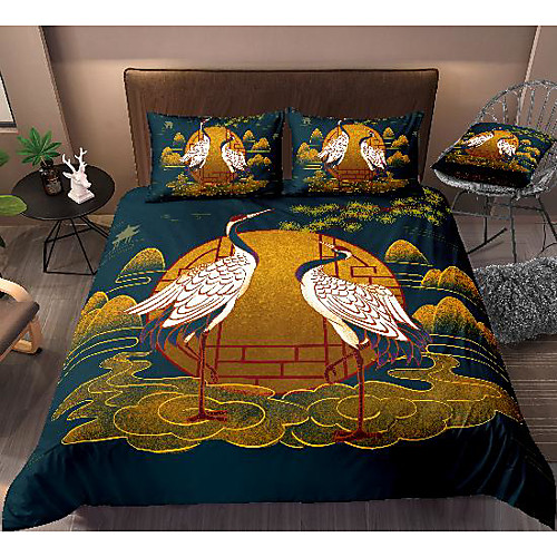 

red-crowned crane 3-piece duvet cover set hotel bedding sets comforter cover with soft lightweight microfiber, include 1 duvet cover, 2 pillowcases for double/queen/king(1 pillowcase for twin/single)