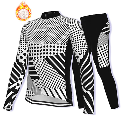 

21Grams Men's Long Sleeve Cycling Jacket with Pants Winter Fleece Spandex Black / White Bike Fleece Lining Warm Sports Graphic Mountain Bike MTB Road Bike Cycling Clothing Apparel / Stretchy