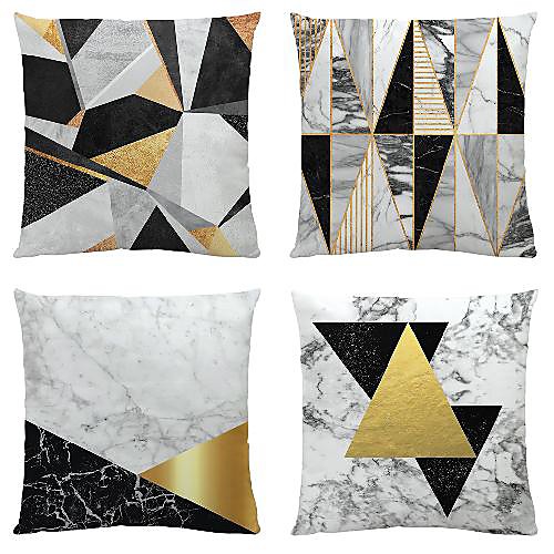 

4 pcs Velvet Pillow Cover, Geometric Simple Classic Square Zipper Traditional Classic