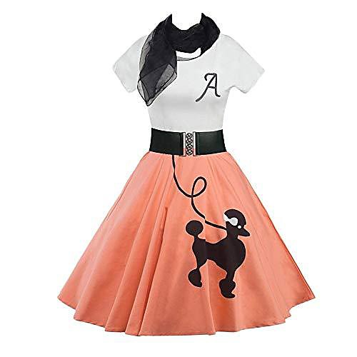 

zezclo retro poodle print high waist skater vintage rockabilly swing tee cocktail dress - orange - medium