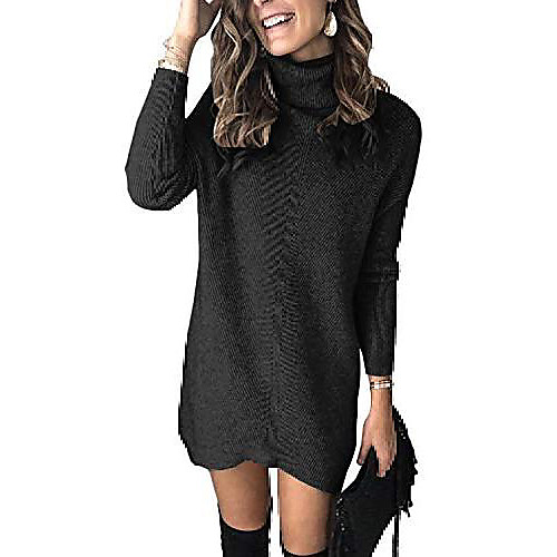 

dress ladies knitted dress pullover dress elegant pullover tunic casual long-sleeved sweatshirt knee-length (red s)