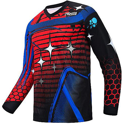 

21Grams Men's Long Sleeve Downhill Jersey Spandex Red Bike Jersey Top Mountain Bike MTB Road Bike Cycling UV Resistant Quick Dry Sports Clothing Apparel / Athletic