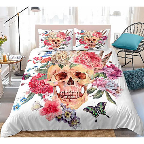 

3d skull print 3-piece duvet cover set hotel bedding sets comforter cover with soft lightweight microfiber, include 1 duvet cover, 2 pillowcases for double/queen/king(1 pillowcase for twin/single)