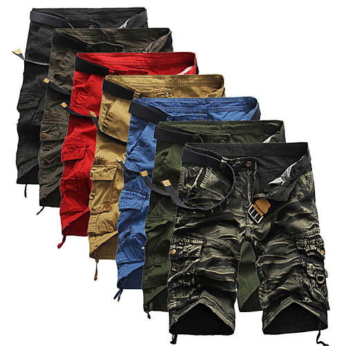 

Men's Hiking Cargo Shorts Solid Color Summer Outdoor 10 Loose Breathable Anti-tear Multi-Pocket Cotton Shorts Black Red Army Green Camouflage Blue Hunting Fishing Climbing 29 30 31 32 34