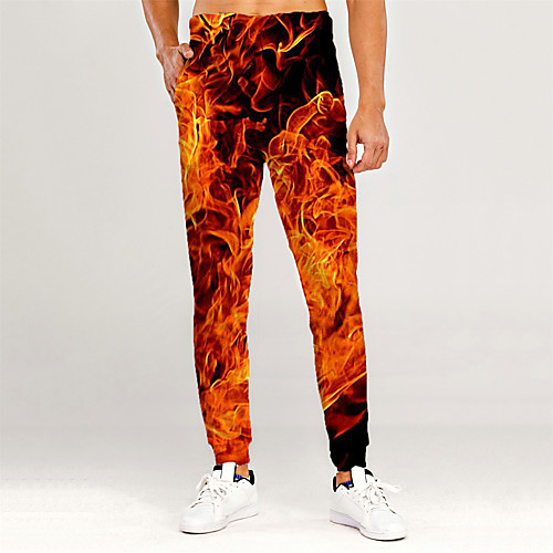 

Men's Novelty Casual / Sporty Outdoor Sports Casual Daily Sweatpants Trousers Pants Graphic 3D Full Length Print Orange