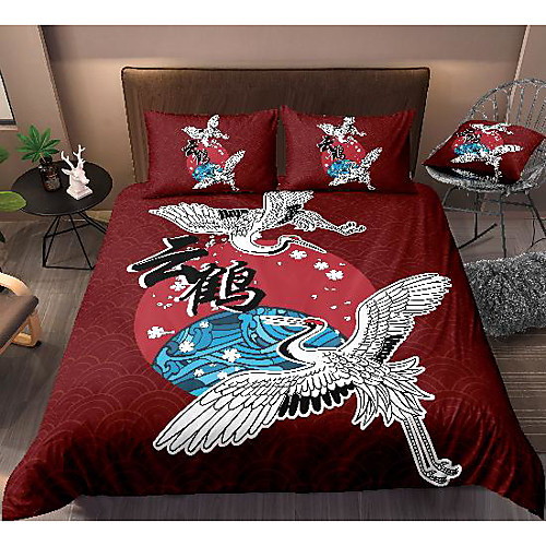 

red-crowned crane 3-piece duvet cover set hotel bedding sets comforter cover with soft lightweight microfiber, include 1 duvet cover, 2 pillowcases for double/queen/king(1 pillowcase for twin/single)