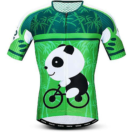 

21Grams Men's Short Sleeve Cycling Jersey Green Panda Bike Jersey Mountain Bike MTB Road Bike Cycling Breathable Quick Dry Sports Clothing Apparel / Athletic