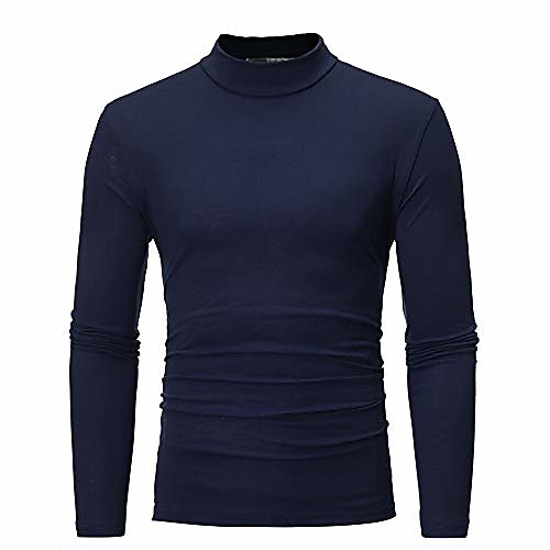 

mens long sleeve essential turtleneck thermal t-shirt sweatshirt slim fit pullover undershirt tops (m, navy)