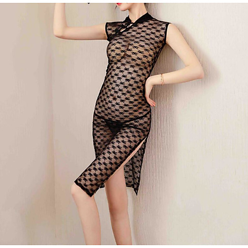 

Women's Mesh Babydoll & Slips Uniforms & Cheongsams Nightwear Solid Colored Black One-Size