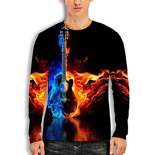 

Men's T shirt 3D Print Graphic 3D Print Long Sleeve Casual Tops Cartoon Classic Black