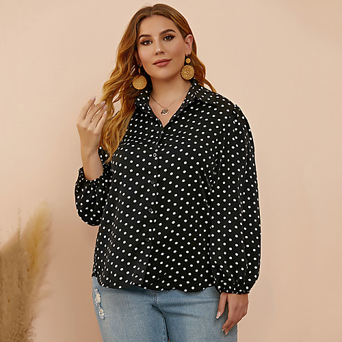 

Women's Plus Size Patchwork Print Polka Dot Blouse Large Size Shirt Collar Long Sleeve Tops Big Size