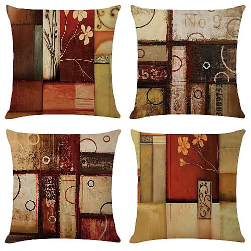 

cushion cover 4pcs linen soft decorative square throw pillow cover cushion case pillowcase for sofa bedroom one side 45 x 45 cm (18 x 18 inch) superior quality machine washable