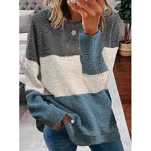 

Women's Plus Size Patchwork Print Color Block Blouse Large Size Round Neck Long Sleeve Tops Big Size