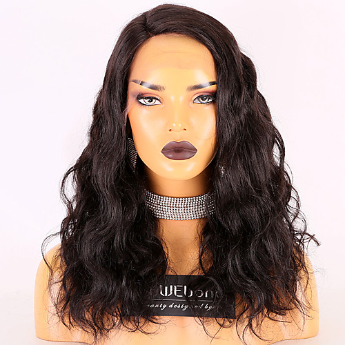 

Remy Human Hair Lace Front Wig Side Part style Brazilian Hair Wavy Black Wig 150% Density with Baby Hair New Design Thick Women's Short Medium Length Human Hair Lace Wig WoWEbony