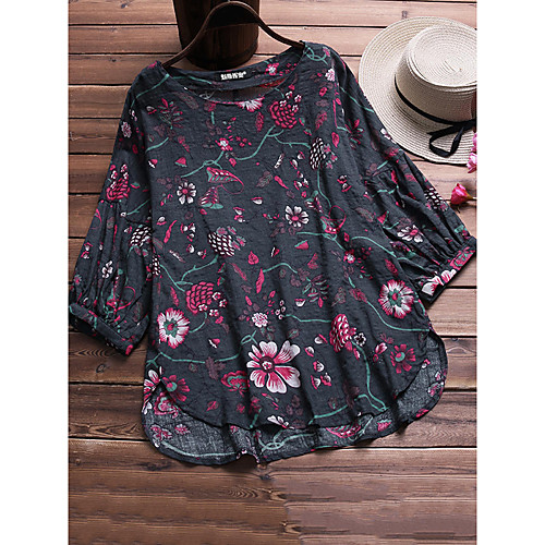 

Women's Plus Size Print Floral Blouse Shirt Large Size Round Neck 3/4 Length Sleeve Tops Big Size