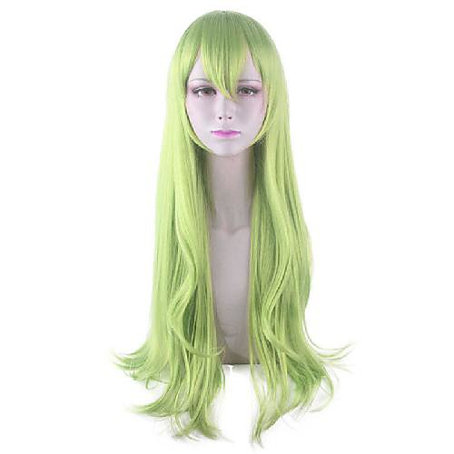 

Cosplay Wig Dive Curly With Bangs Wig Long Green Synthetic Hair 30 inch Women's Anime Cosplay Easy to Carry Green