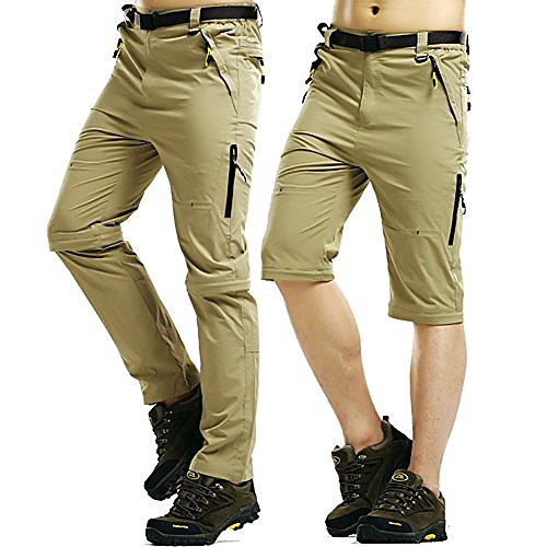 

trekking trousers zip off breathable outdoor hiking trousers removable quick drying with belt, mens, khaki, xxl