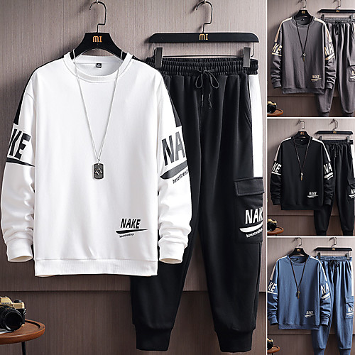 

Men's 2 Piece Tracksuit Sweatsuit Street Casual Long Sleeve 2pcs Breathable Moisture Wicking Gym Workout Running Sportswear Normal Outfit Set White Black Blue Dark Gray Light Grey Activewear Inelastic