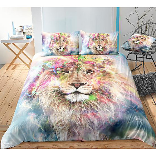 

lion print 3-piece duvet cover set hotel bedding sets comforter cover with soft lightweight microfiber, include 1 duvet cover, 2 pillowcases for double/queen/king(1 pillowcase for twin/single)