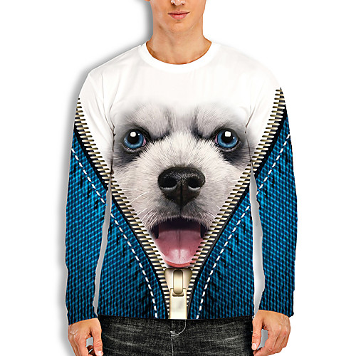 

Men's T shirt 3D Print Graphic 3D Animal Print Long Sleeve Casual Tops Cartoon Classic Blue