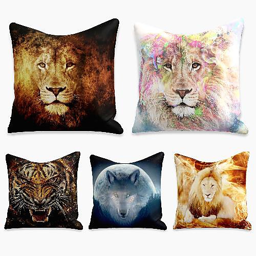 

5 pcs Linen Pillow Cover, Animal Simple Casual Square Polyester Traditional Classic