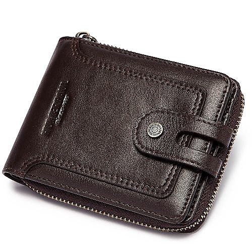 

Men's Bags Nappa Leather Cowhide Wallet Rivet Zipper Solid Colored Daily 2021 Black Dark Coffee