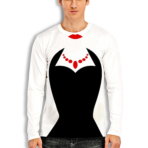 

Men's T shirt 3D Print Graphic 3D Print Long Sleeve Casual Tops Cartoon Classic White