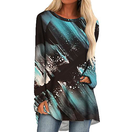 

Women's Shift Dress Short Mini Dress Navy Blue Long Sleeve Print Print Fall Spring Round Neck Casual 2021 M L XL XXL 3XL