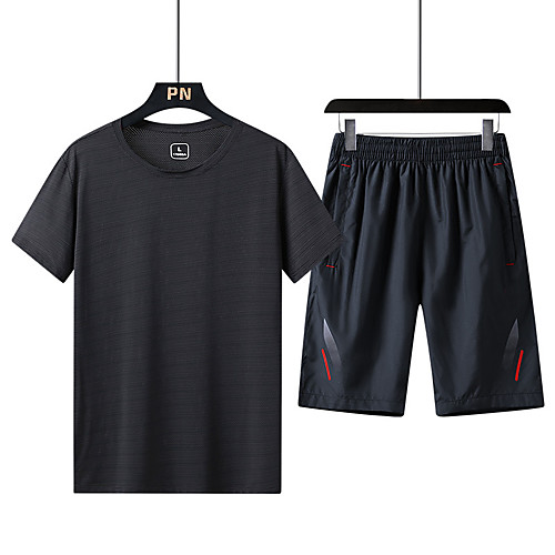 

Men's Hiking Tee shirt with Shorts Short Sleeve Crew Neck Tee Tshirt Outdoor Breathable Quick Dry Soft High Elasticity Summer Elastane Polyester Patchwork Dark blue (male) Black (male) Gray (male)