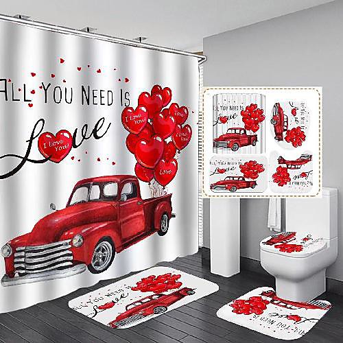 

4pcs of new digital printing waterproof polyester shower curtain for valentine's day bathroom