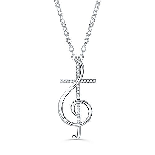 

music note cross necklace for silver treble clef pendant necklaces, 16-18inch chain | gift box