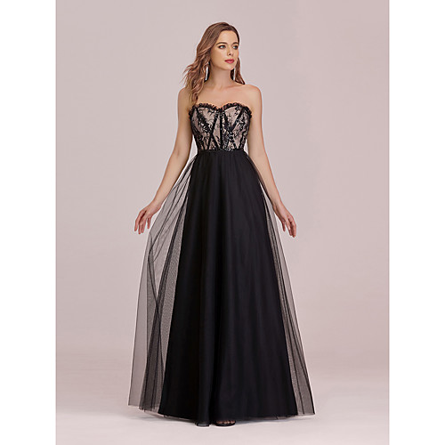 

A-Line Empire Vintage Party Wear Formal Evening Dress Sweetheart Neckline Sleeveless Floor Length Tulle with Lace Insert Appliques 2021