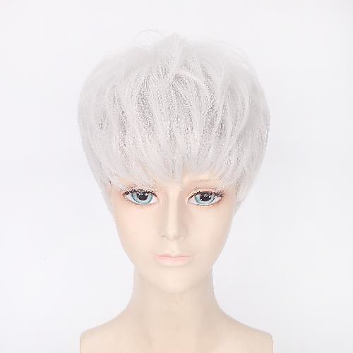 

Cosplay Costume Wig Natural Straight Neat Bang Wig Short White Synthetic Hair Women's Anime Cosplay Creative White