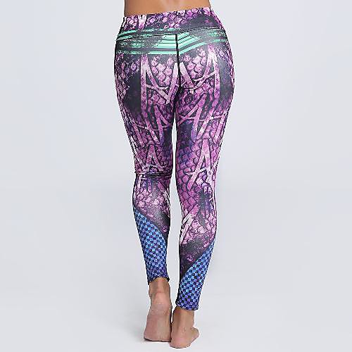 

Women's Basic Casual Comfort Daily Gym Leggings Pants Grid / Plaid Ankle-Length Patchwork Print Gradient purple