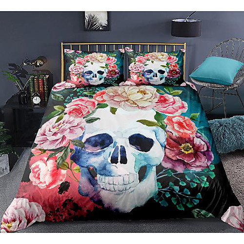 

3d skull print 3-piece duvet cover set hotel bedding sets comforter cover with soft lightweight microfiber, include 1 duvet cover, 2 pillowcases for double/queen/king(1 pillowcase for twin/single)