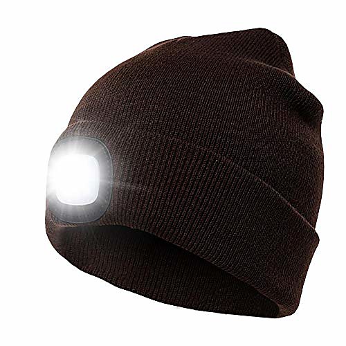 

led beanie hat with light, knit hat with light rechargeable hands free headlamp cap for hunting camping grilling running