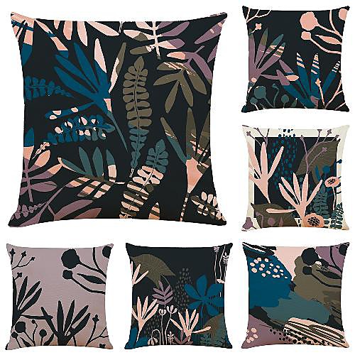 

6 pcs Linen Pillow Cover, Floral&Plants Simple Modern Square Zipper Traditional Classic