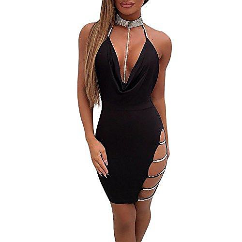 

battnot ladies dresses for party sequins sexy elegant women sexy deep v neck halter backless choker slit bodycon mini cocktail dress womens sequin dress black khaki