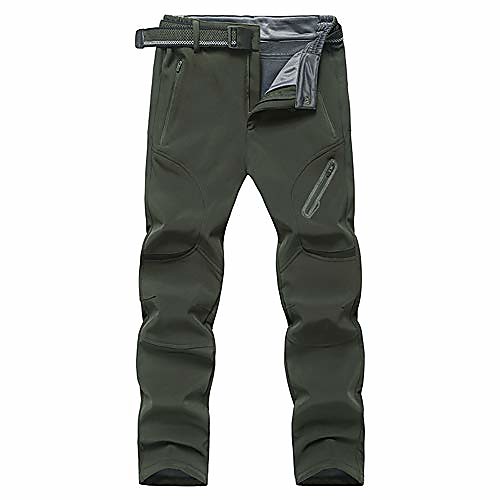 

men's outdoor athletic softshell fleece lined cargo pants snow ski hiking pants (army green 2# 4xl)
