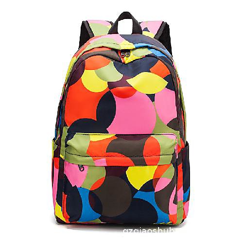 

Women's Nylon Oxford School Bag Large Capacity Zipper Geometric Floral Print School Daily Backpack Yellow Rainbow