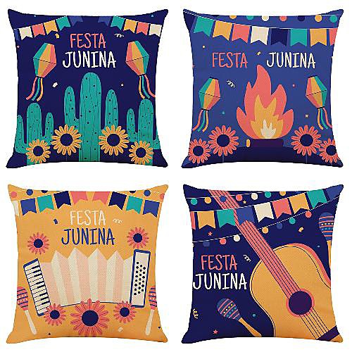 

4 pcs Linen Pillow Cover, Slogan Simple Classic Square Zipper Traditional Classic