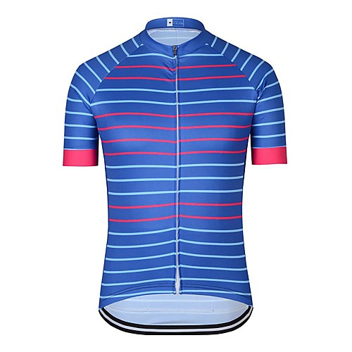 

21Grams Men's Short Sleeve Cycling Jersey Blue Stripes Bike Jersey Mountain Bike MTB Road Bike Cycling Breathable Sports Clothing Apparel / Athletic